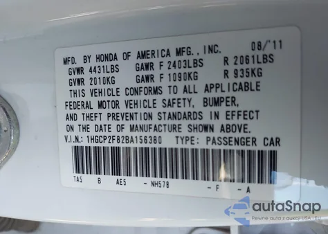 2011 Honda Accord 2.4 Ex-L from USA, damaged, VIN 1HGCP2F82BA156380